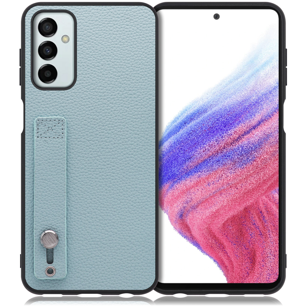 LOOF HOLD-SHELL Galaxy M23 5G 用 [スカイブルー] 薄い 軽量 背面 本革 ケース 固定 ベルト カバー シンプル スマホケース スマホカバー