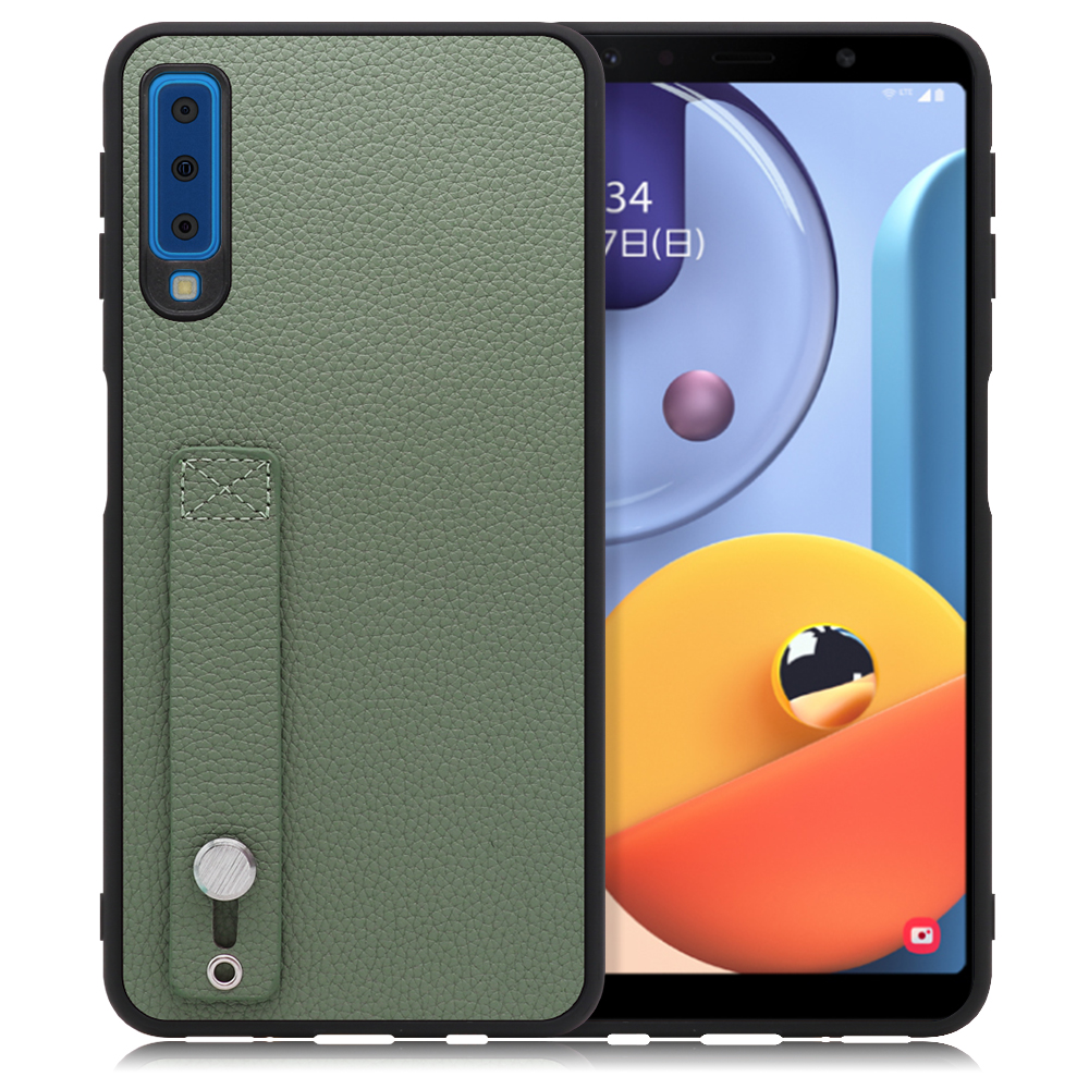 LOOF HOLD-SHELL Series Galaxy A7 / SM-A750C 用 [ダルグリーン] 薄い 軽量 背面 本革 ケース 固定 ベルト カバー シンプル スマホケース スマホカバー