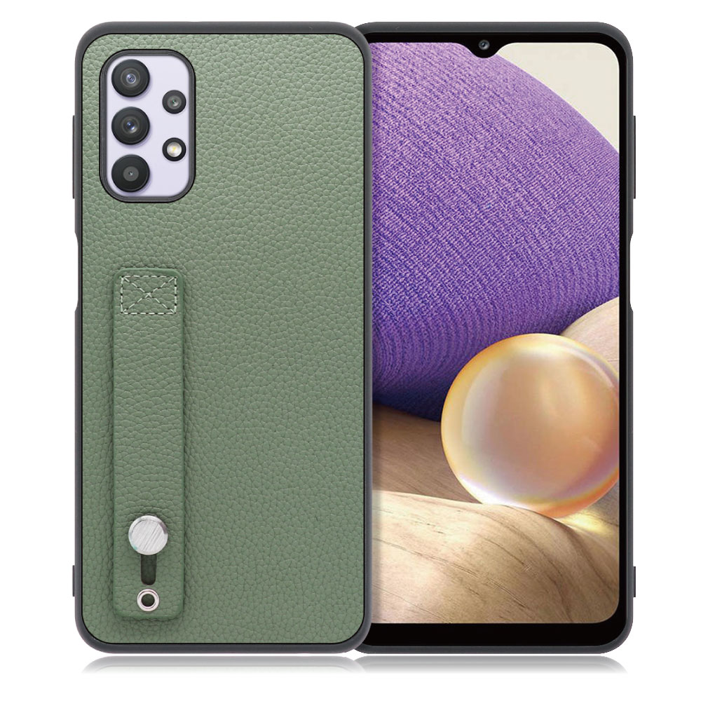 LOOF HOLD-SHELL Galaxy A32 5G / SCG08 用 [ダルグリーン] 薄い 軽量 背面 本革 ケース 固定 ベルト カバー シンプル スマホケース スマホカバー
