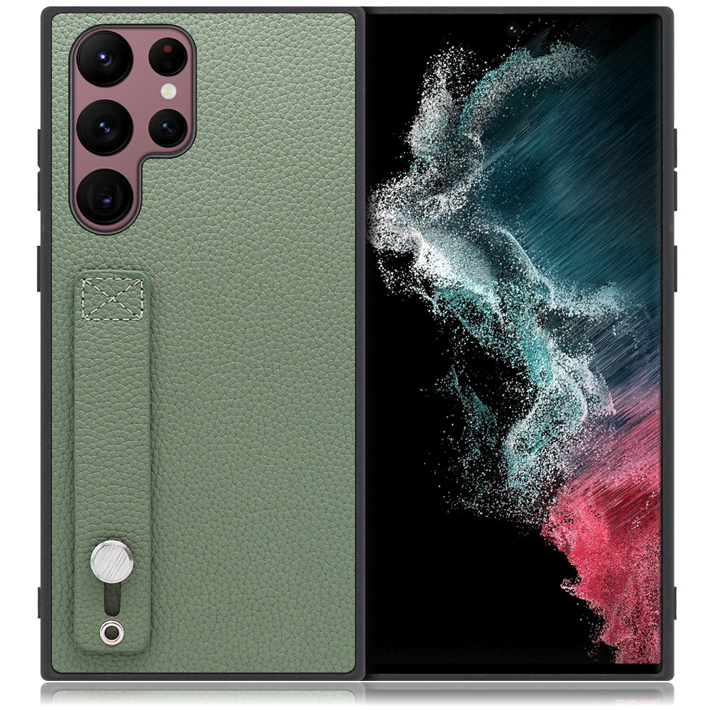 LOOF HOLD-SHELL Galaxy S22 Ultra SC-52C / SCG14 用 [ダルグリーン] 薄い 軽量 背面 本革 ケース 固定 ベルト カバー シンプル スマホケース スマホカバー