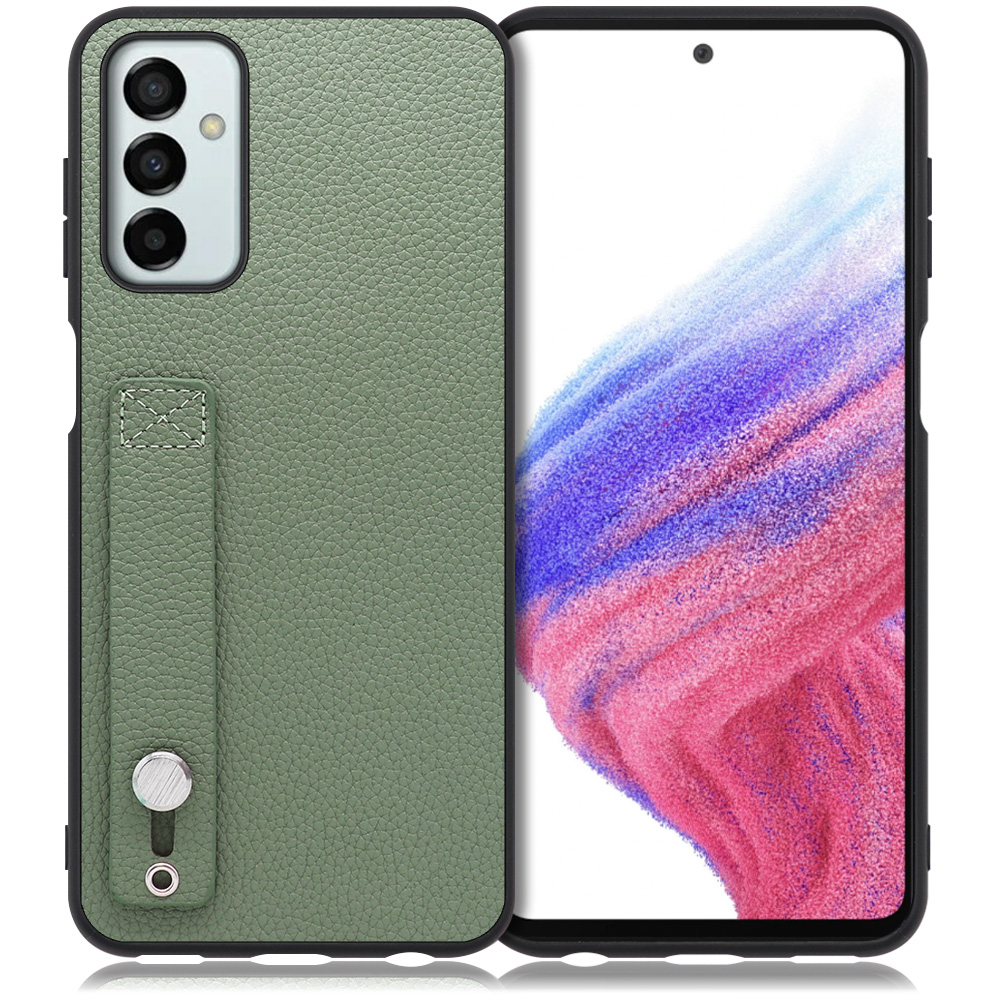LOOF HOLD-SHELL Galaxy M23 5G 用 [ダルグリーン] 薄い 軽量 背面 本革 ケース 固定 ベルト カバー シンプル スマホケース スマホカバー