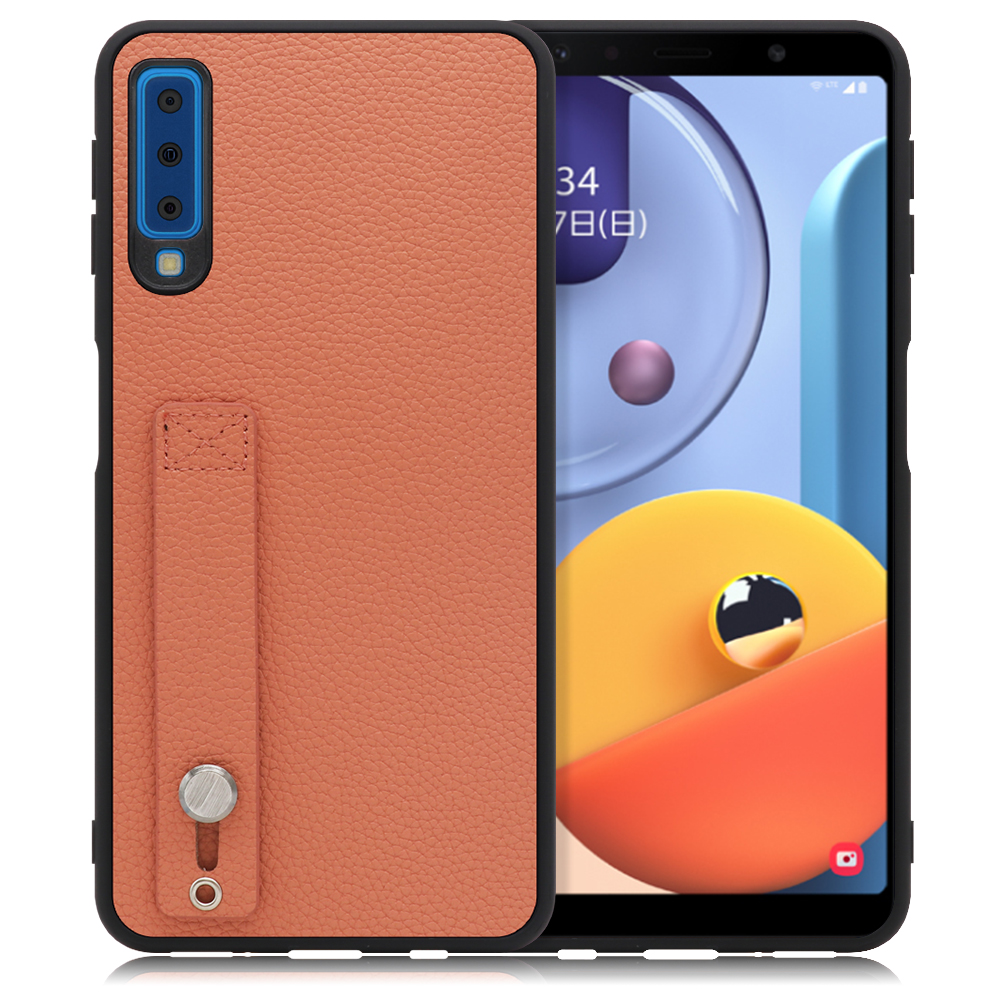 LOOF HOLD-SHELL Series Galaxy A7 / SM-A750C 用 [フラミンゴ] 薄い 軽量 背面 本革 ケース 固定 ベルト カバー シンプル スマホケース スマホカバー