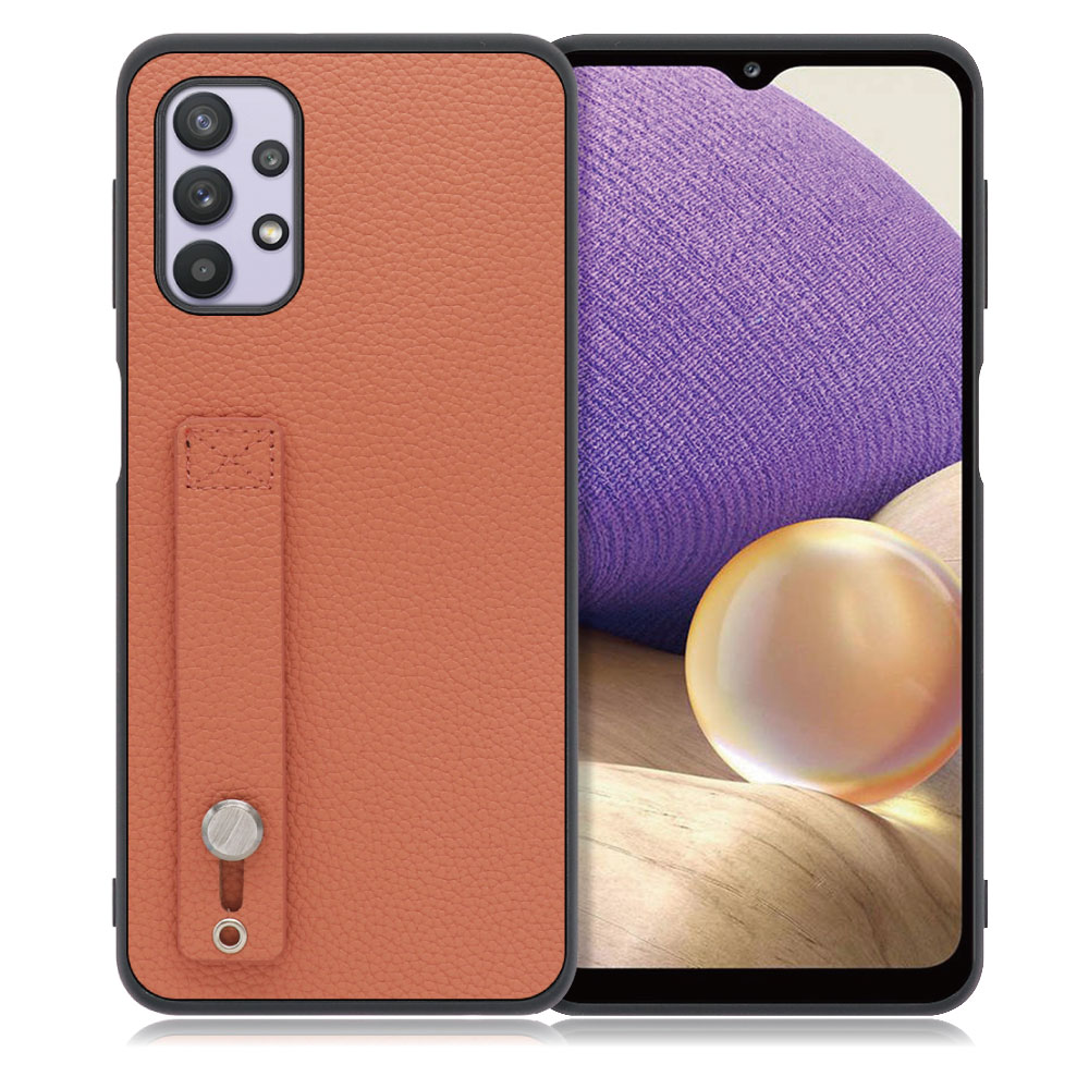 LOOF HOLD-SHELL Galaxy A32 5G / SCG08 用 [フラミンゴ] 薄い 軽量 背面 本革 ケース 固定 ベルト カバー シンプル スマホケース スマホカバー