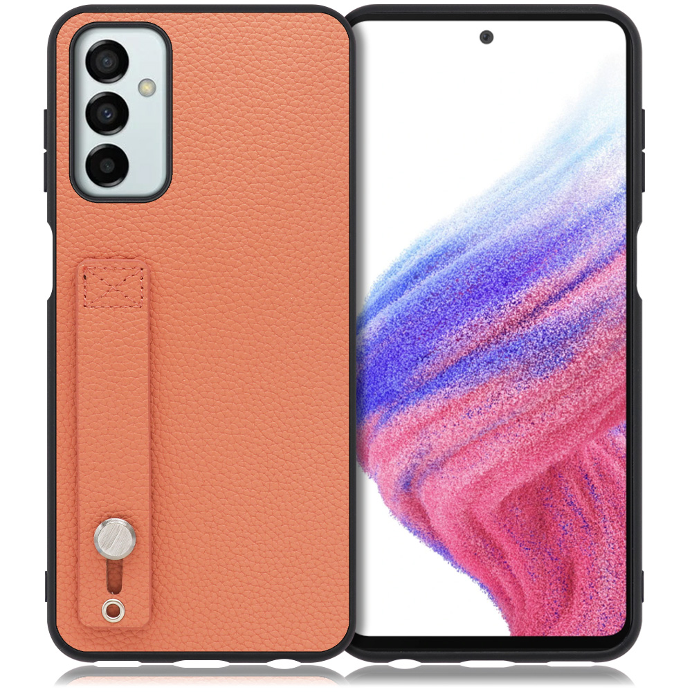 LOOF HOLD-SHELL Galaxy M23 5G 用 [フラミンゴ] 薄い 軽量 背面 本革 ケース 固定 ベルト カバー シンプル スマホケース スマホカバー
