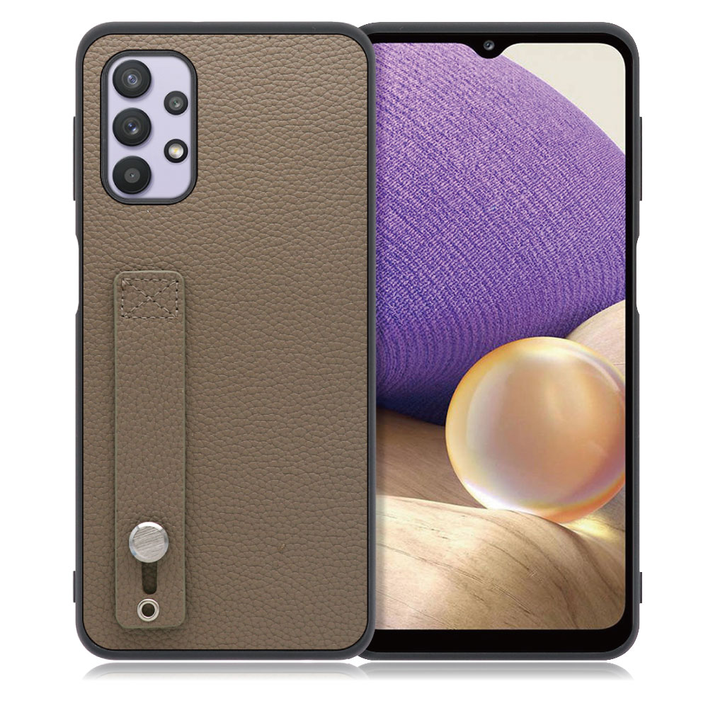 LOOF HOLD-SHELL Galaxy A32 5G / SCG08 用 [グレージュ] 薄い 軽量 背面 本革 ケース 固定 ベルト カバー シンプル スマホケース スマホカバー