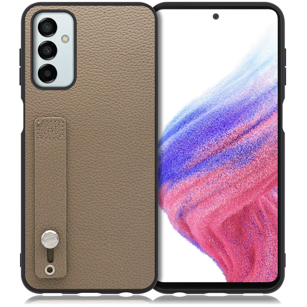 LOOF HOLD-SHELL Galaxy M23 5G 用 [グレージュ] 薄い 軽量 背面 本革 ケース 固定 ベルト カバー シンプル スマホケース スマホカバー