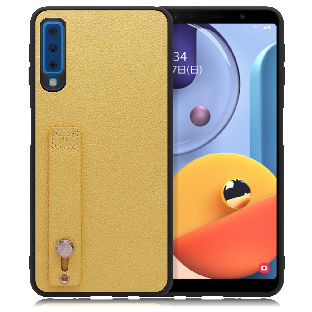 LOOF HOLD-SHELL Series Galaxy A7 / SM-A750C 用 [ジャスミンイエロー] 薄い 軽量 背面 本革 ケース 固定 ベルト カバー シンプル スマホケース スマホカバー