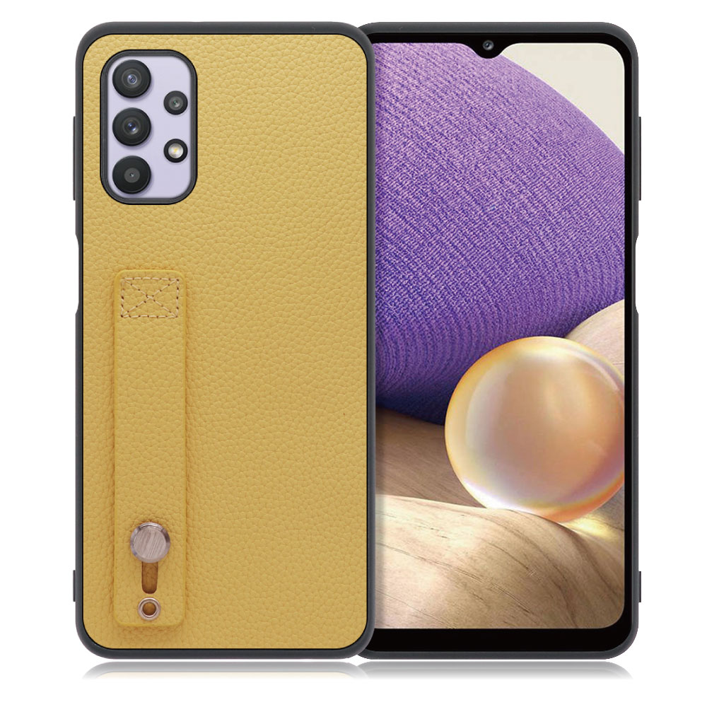 LOOF HOLD-SHELL Galaxy A32 5G / SCG08 用 [ジャスミンイエロー] 薄い 軽量 背面 本革 ケース 固定 ベルト カバー シンプル スマホケース スマホカバー