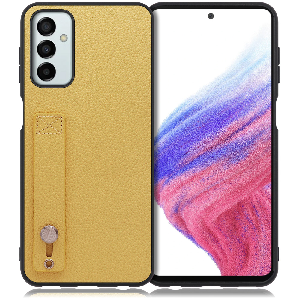 LOOF HOLD-SHELL Galaxy M23 5G 用 [ジャスミンイエロー] 薄い 軽量 背面 本革 ケース 固定 ベルト カバー シンプル スマホケース スマホカバー