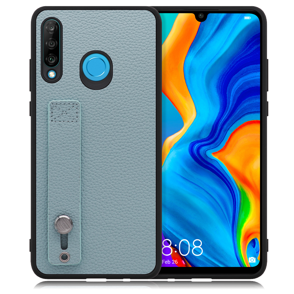 LOOF HOLD-SHELL HUAWEI P30 lite / lite Premium 用 [スカイブルー] 薄い 軽量 背面 本革 ケース 固定 ベルト カバー シンプル スマホケース スマホカバー