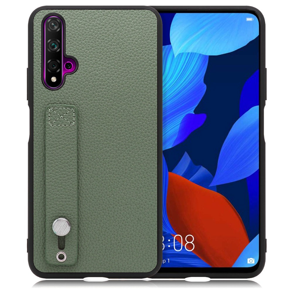 LOOF HOLD-SHELL HUAWEI nova 5T 用 [ダルグリーン] 薄い 軽量 背面 本革 ケース 固定 ベルト カバー シンプル スマホケース スマホカバー
