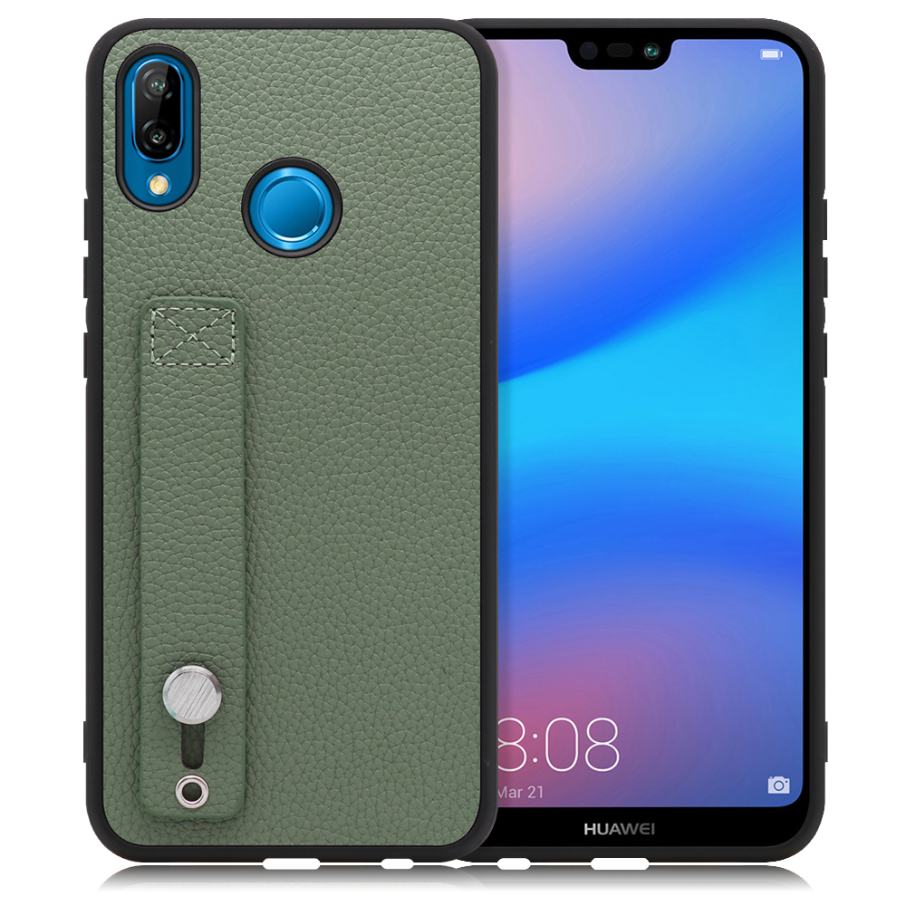 LOOF HOLD-SHELL HUAWEI P20 lite 用 [ダルグリーン] 薄い 軽量 背面 本革 ケース 固定 ベルト カバー シンプル スマホケース スマホカバー