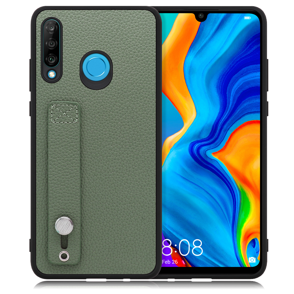 LOOF HOLD-SHELL HUAWEI P30 lite / lite Premium 用 [ダルグリーン] 薄い 軽量 背面 本革 ケース 固定 ベルト カバー シンプル スマホケース スマホカバー