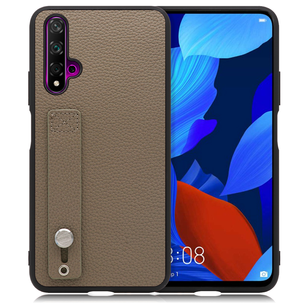 LOOF HOLD-SHELL HUAWEI nova 5T 用 [グレージュ] 薄い 軽量 背面 本革 ケース 固定 ベルト カバー シンプル スマホケース スマホカバー