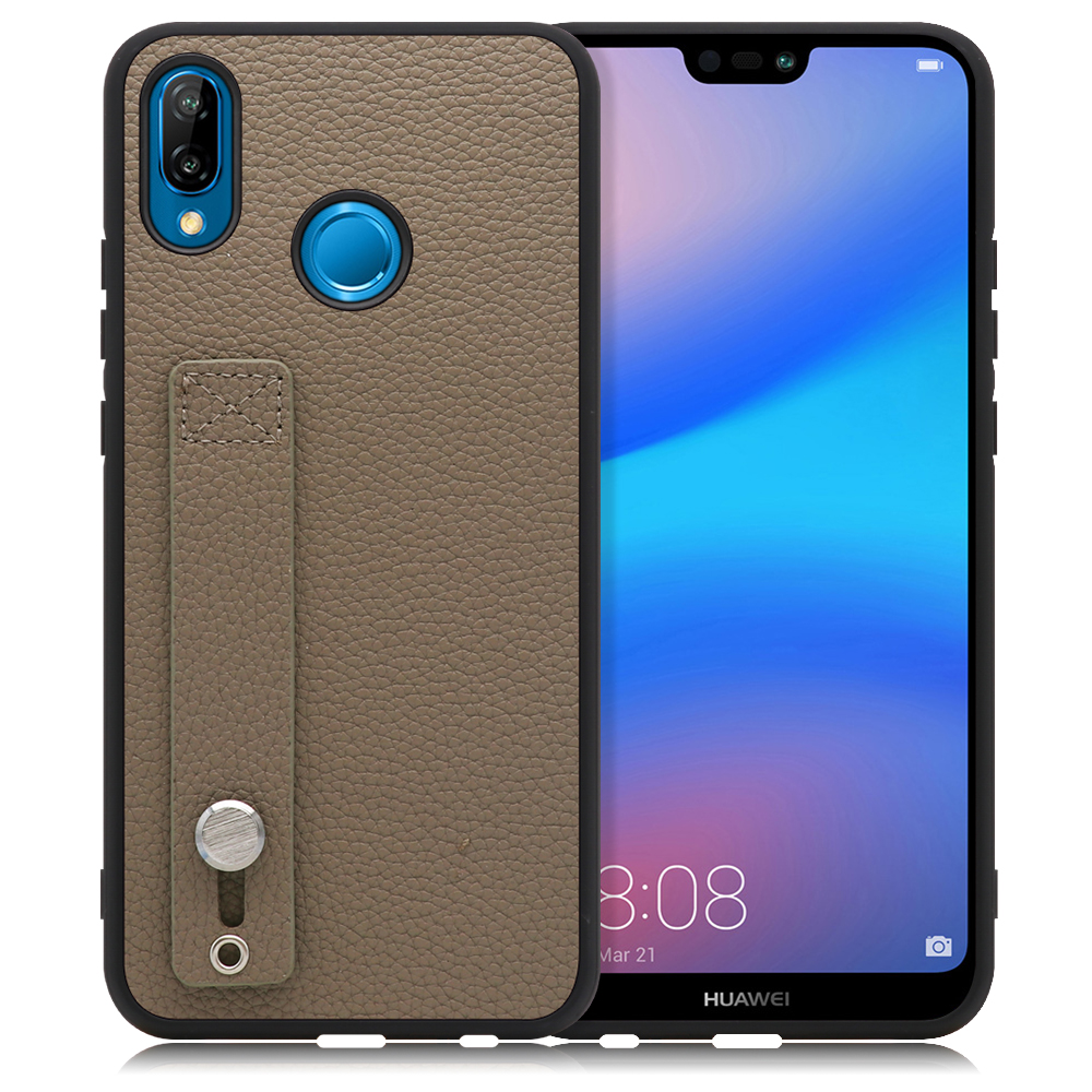 LOOF HOLD-SHELL HUAWEI P20 lite 用 [グレージュ] 薄い 軽量 背面 本革 ケース 固定 ベルト カバー シンプル スマホケース スマホカバー