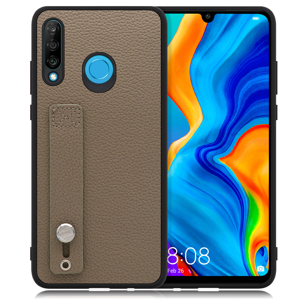 LOOF HOLD-SHELL HUAWEI P30 lite / lite Premium 用 [グレージュ] 薄い 軽量 背面 本革 ケース 固定 ベルト カバー シンプル スマホケース スマホカバー