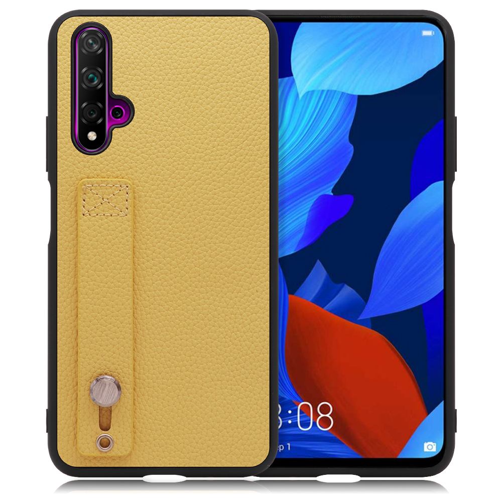 LOOF HOLD-SHELL HUAWEI nova 5T 用 [ジャスミンイエロー] 薄い 軽量 背面 本革 ケース 固定 ベルト カバー シンプル スマホケース スマホカバー