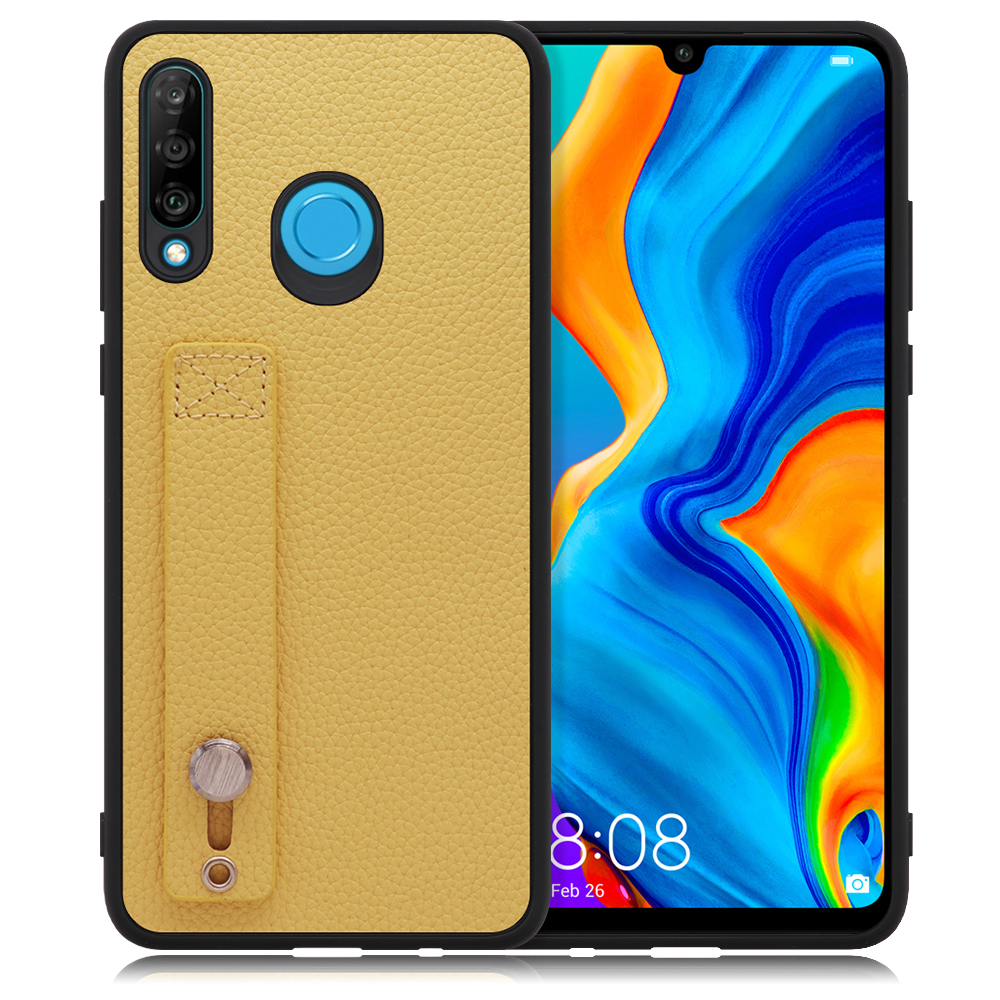 LOOF HOLD-SHELL HUAWEI P30 lite / lite Premium 用 [ジャスミンイエロー] 薄い 軽量 背面 本革 ケース 固定 ベルト カバー シンプル スマホケース スマホカバー