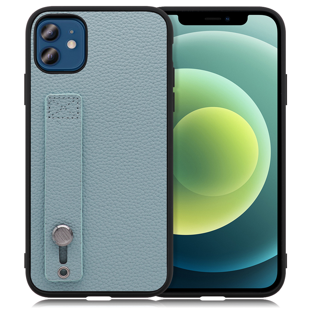 LOOF HOLD-SHELL Series iPhone 12 / 12 Pro 用 [スカイブルー] 薄い 軽量 背面 本革 ケース 固定 ベルト カバー シンプル スマホケース スマホカバー