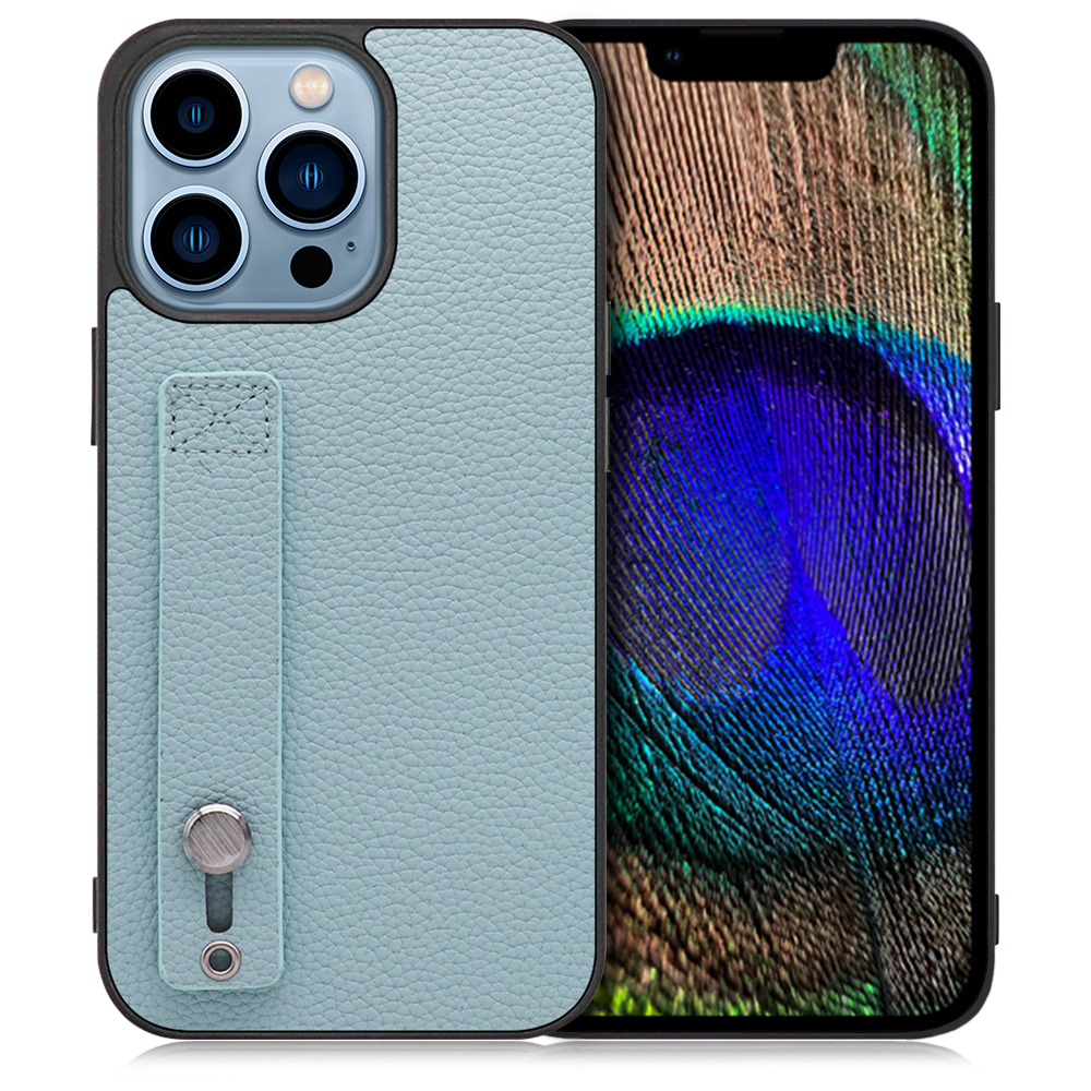 LOOF HOLD-SHELL iPhone 13 Pro 用 [スカイブルー] 薄い 軽量 背面 本革 ケース 固定 ベルト カバー シンプル スマホケース スマホカバー