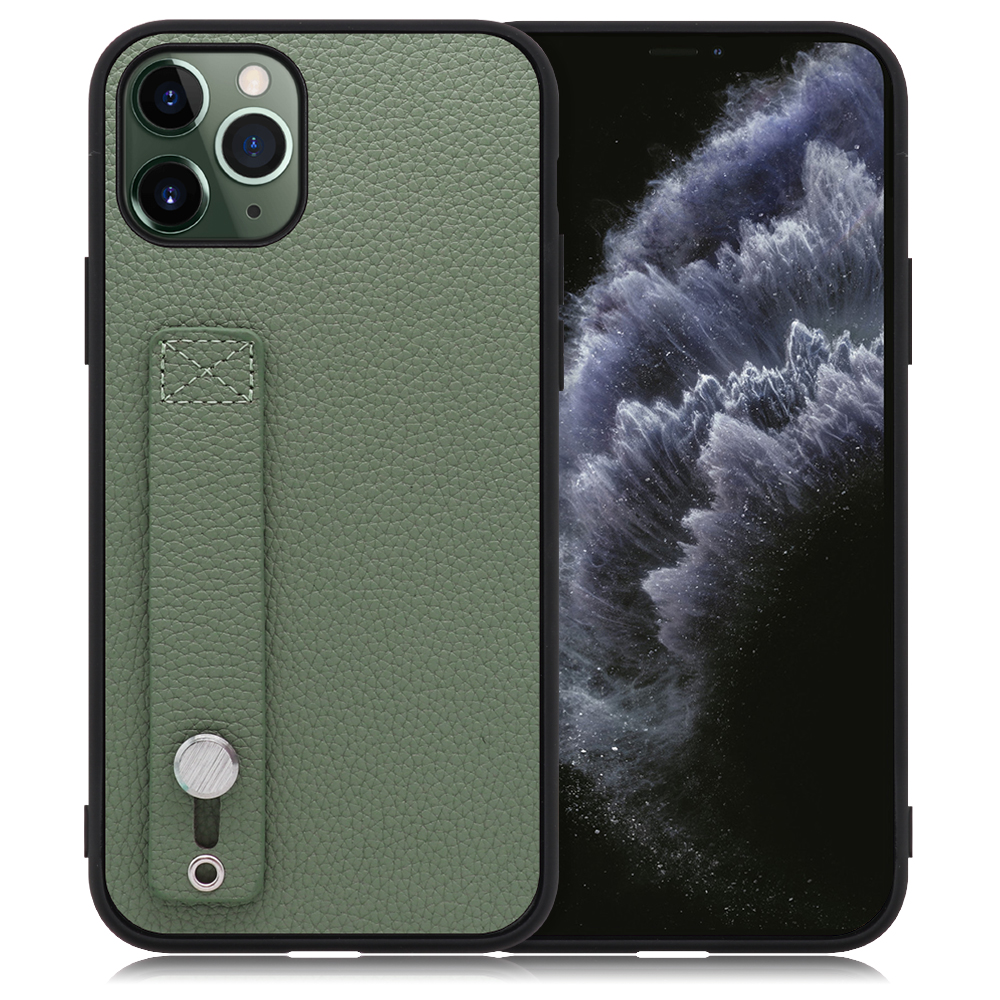 LOOF HOLD-SHELL Series iPhone 11 Pro 用 [ダルグリーン] 薄い 軽量 背面 本革 ケース 固定 ベルト カバー シンプル スマホケース スマホカバー