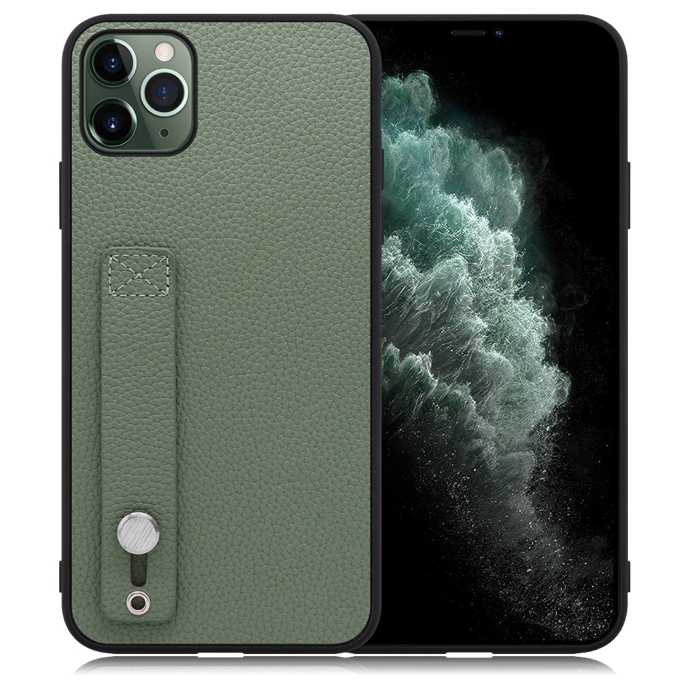 LOOF HOLD-SHELL Series iPhone 11 Pro Max 用 [ダルグリーン] 薄い 軽量 背面 本革 ケース 固定 ベルト カバー シンプル スマホケース スマホカバー