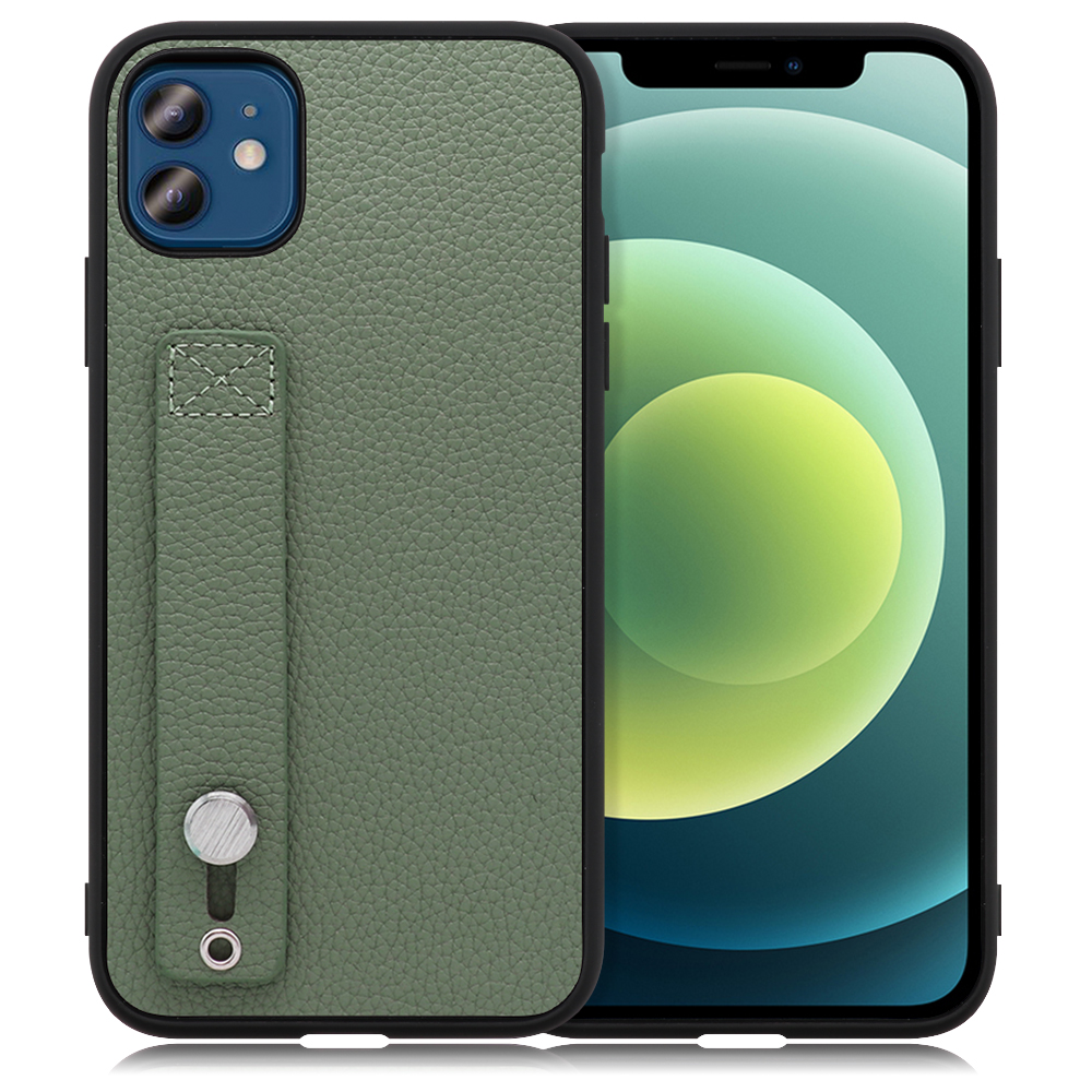 LOOF HOLD-SHELL Series iPhone 12 / 12 Pro 用 [ダルグリーン] 薄い 軽量 背面 本革 ケース 固定 ベルト カバー シンプル スマホケース スマホカバー