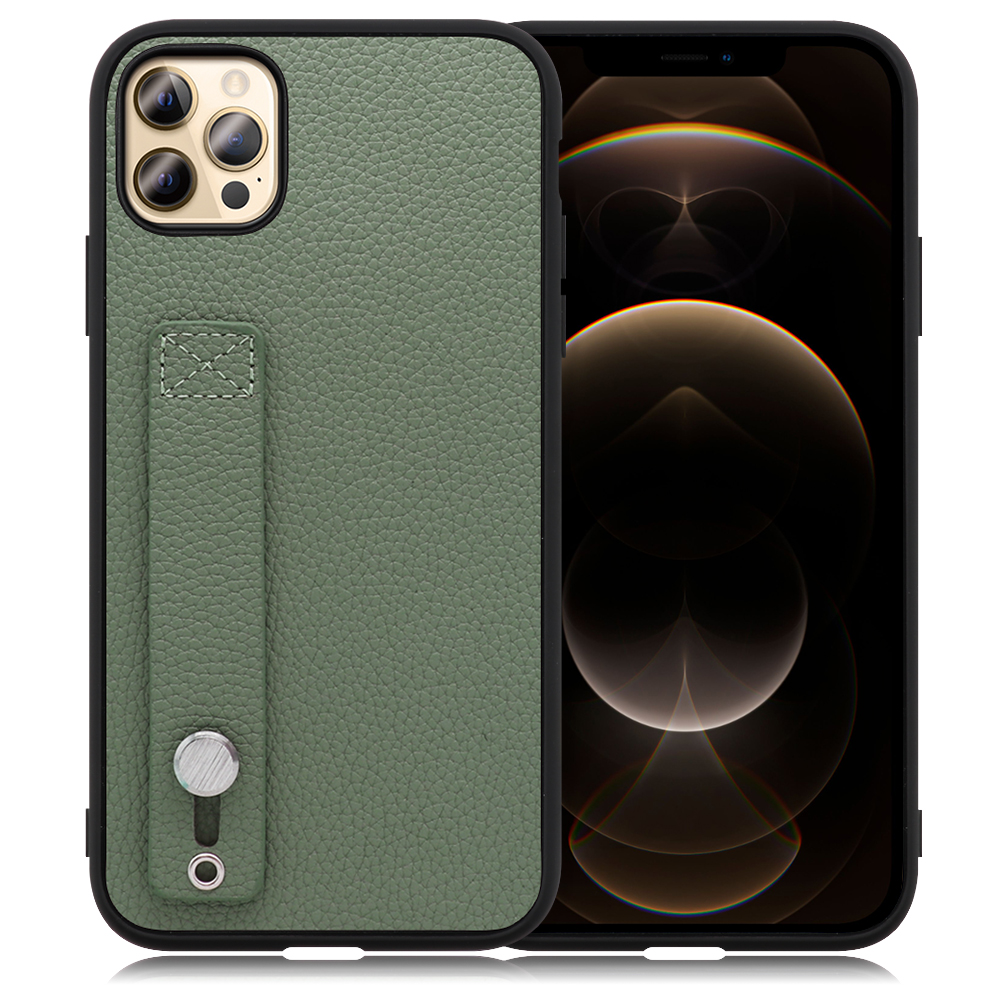 LOOF HOLD-SHELL Series iPhone 12 Pro Max 用 [ダルグリーン] 薄い 軽量 背面 本革 ケース 固定 ベルト カバー シンプル スマホケース スマホカバー