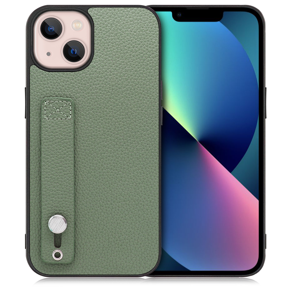 LOOF HOLD-SHELL iPhone 13 用 [ダルグリーン] 薄い 軽量 背面 本革 ケース 固定 ベルト カバー シンプル スマホケース スマホカバー