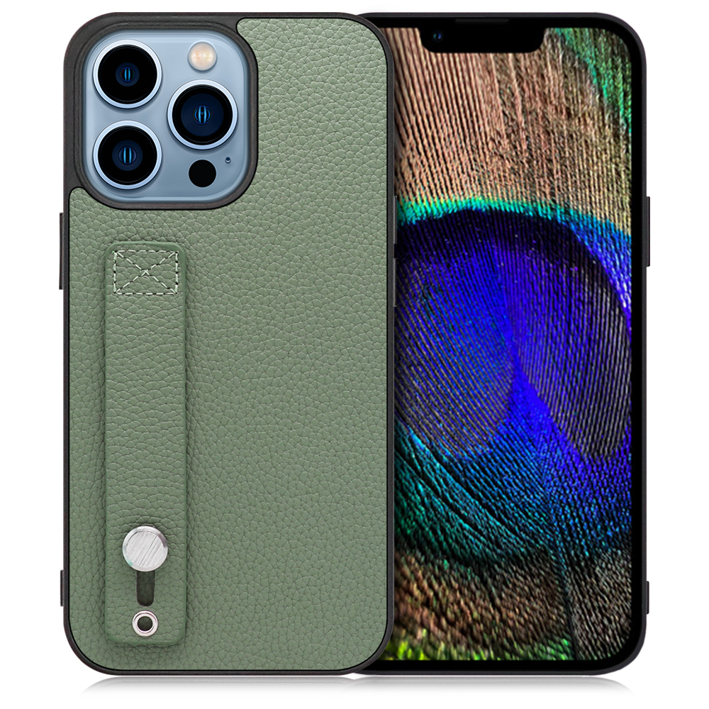 LOOF HOLD-SHELL iPhone 13 Pro 用 [ダルグリーン] 薄い 軽量 背面 本革 ケース 固定 ベルト カバー シンプル スマホケース スマホカバー