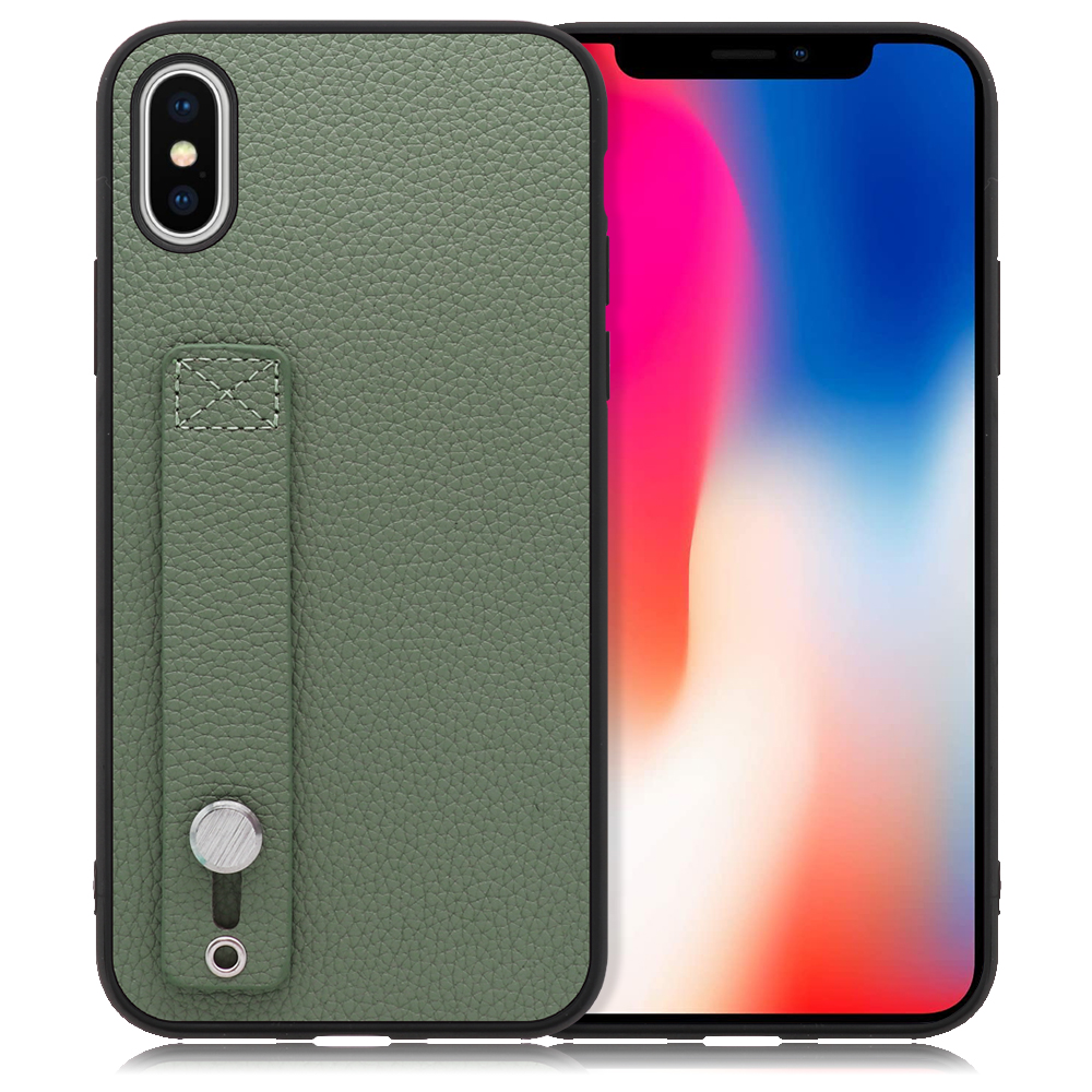 LOOF HOLD-SHELL Series iPhone X / XS 用 [ダルグリーン] 薄い 軽量 背面 本革 ケース 固定 ベルト カバー シンプル スマホケース スマホカバー