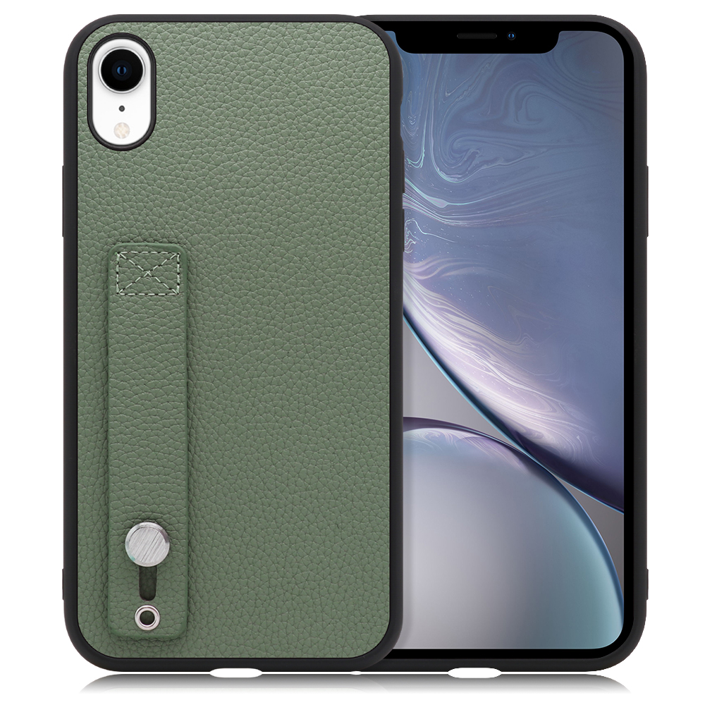 LOOF HOLD-SHELL Series iPhone XR 用 [ダルグリーン] 薄い 軽量 背面 本革 ケース 固定 ベルト カバー シンプル スマホケース スマホカバー