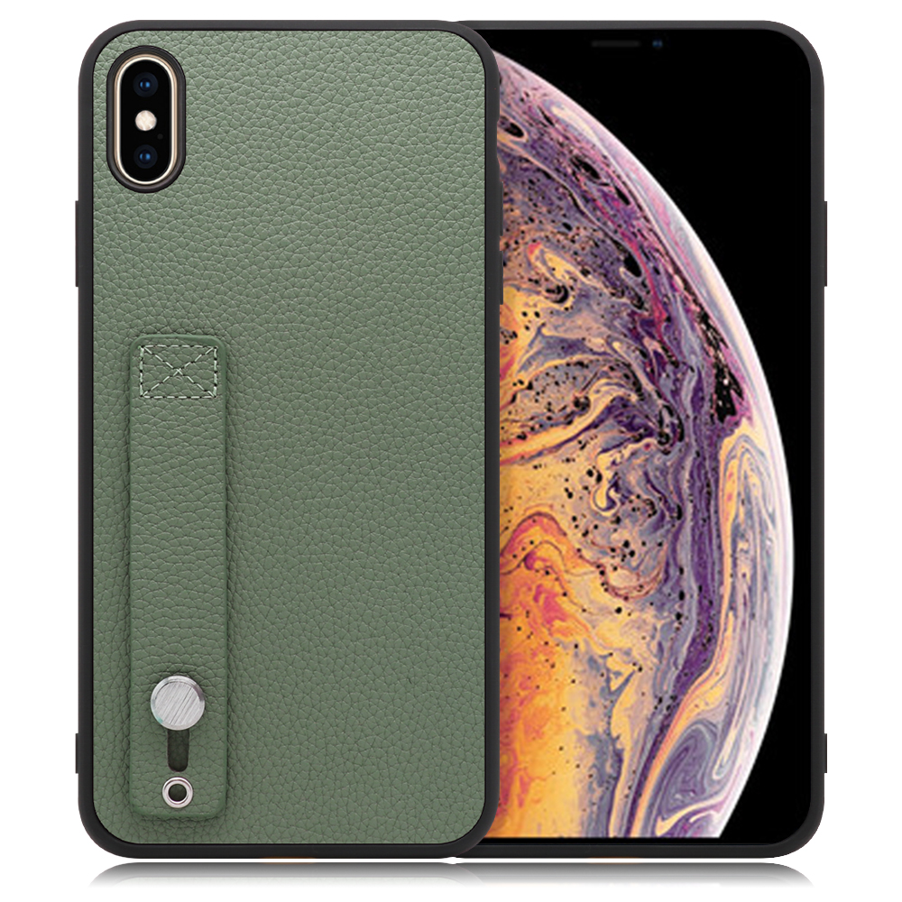 LOOF HOLD-SHELL Series iPhone XS Max 用 [ダルグリーン] 薄い 軽量 背面 本革 ケース 固定 ベルト カバー シンプル スマホケース スマホカバー