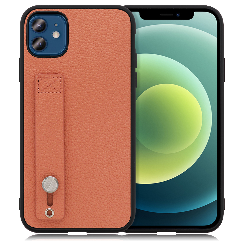 LOOF HOLD-SHELL Series iPhone 12 / 12 Pro 用 [フラミンゴ] 薄い 軽量 背面 本革 ケース 固定 ベルト カバー シンプル スマホケース スマホカバー