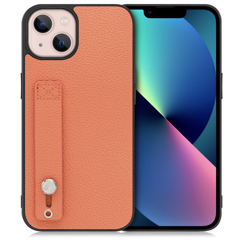 LOOF HOLD-SHELL iPhone 13 用 [フラミンゴ] 薄い 軽量 背面 本革 ケース 固定 ベルト カバー シンプル スマホケース スマホカバー