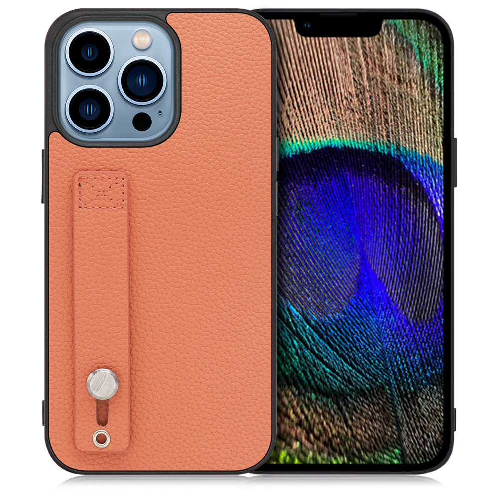 LOOF HOLD-SHELL iPhone 13 Pro 用 [フラミンゴ] 薄い 軽量 背面 本革 ケース 固定 ベルト カバー シンプル スマホケース スマホカバー
