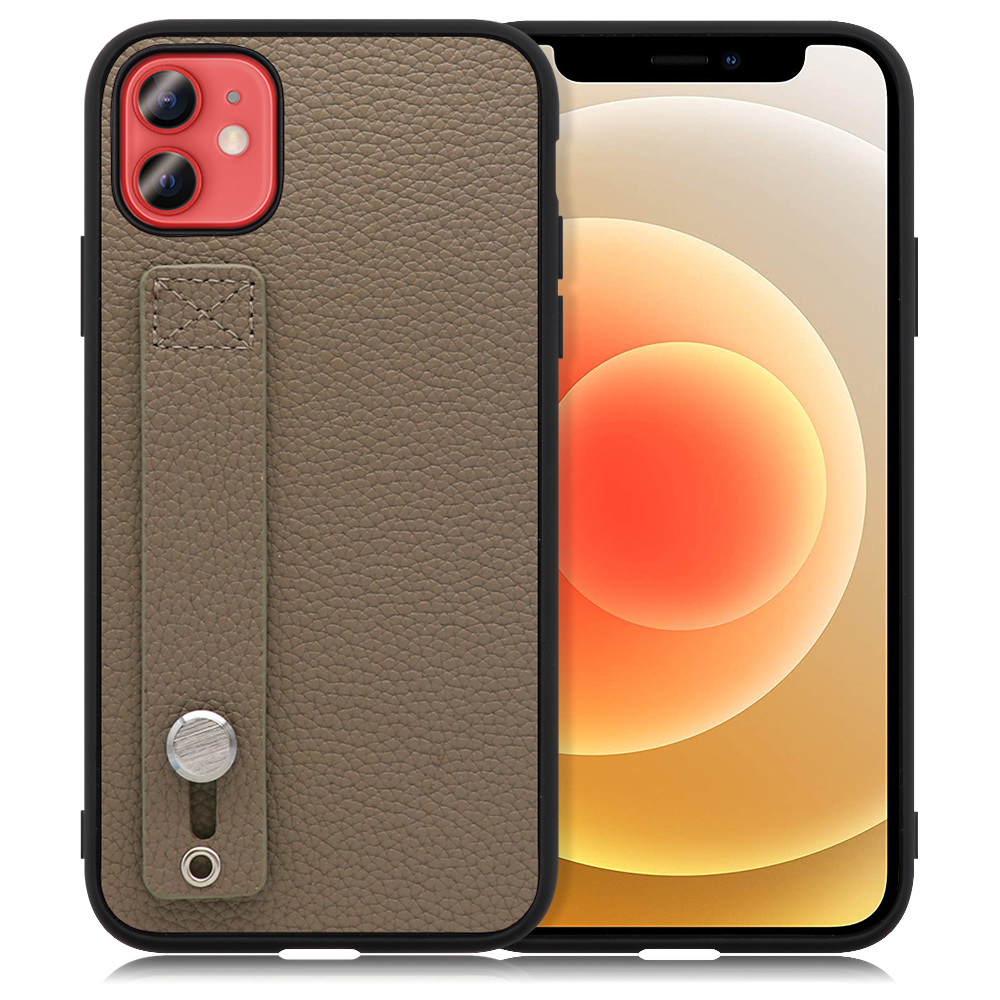 LOOF HOLD-SHELL Series iPhone 12 mini 用 [グレージュ] 薄い 軽量 背面 本革 ケース 固定 ベルト カバー シンプル スマホケース スマホカバー