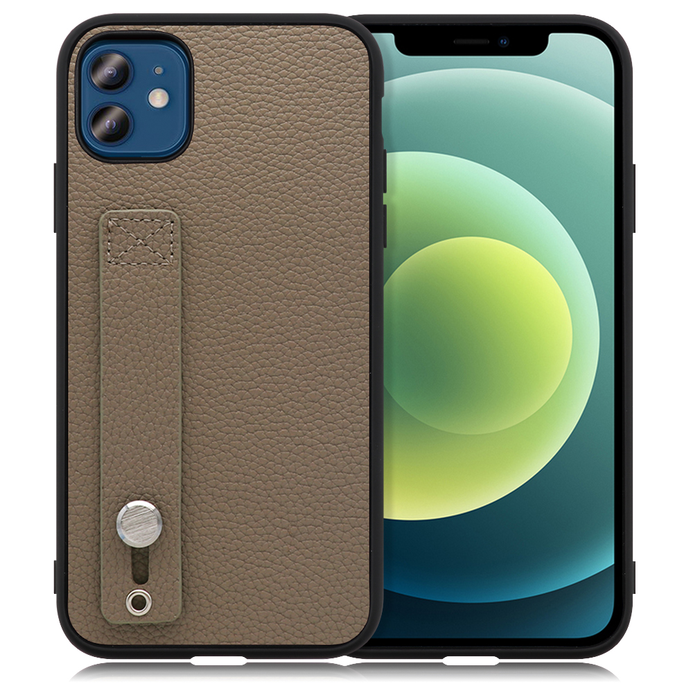 LOOF HOLD-SHELL Series iPhone 12 / 12 Pro 用 [グレージュ] 薄い 軽量 背面 本革 ケース 固定 ベルト カバー シンプル スマホケース スマホカバー