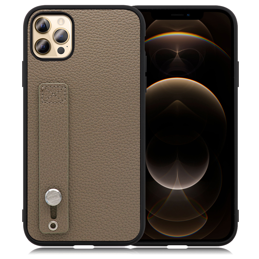 LOOF HOLD-SHELL Series iPhone 12 Pro Max 用 [グレージュ] 薄い 軽量 背面 本革 ケース 固定 ベルト カバー シンプル スマホケース スマホカバー