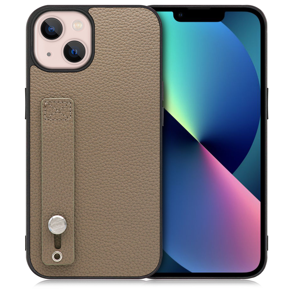 LOOF HOLD-SHELL iPhone 13 用 [グレージュ] 薄い 軽量 背面 本革 ケース 固定 ベルト カバー シンプル スマホケース スマホカバー