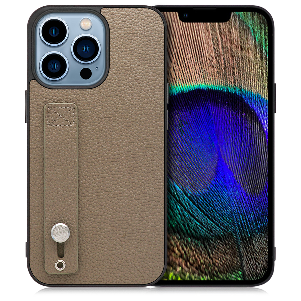 LOOF HOLD-SHELL iPhone 13 Pro 用 [グレージュ] 薄い 軽量 背面 本革 ケース 固定 ベルト カバー シンプル スマホケース スマホカバー