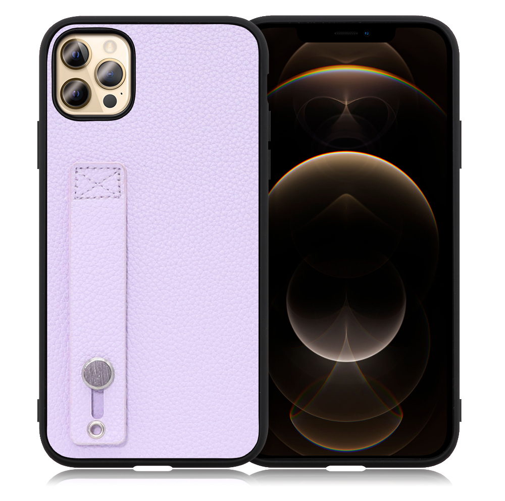 LOOF HOLD-SHELL Series iPhone 12 Pro Max 用 [ラベンダー] 薄い 軽量 背面 本革 ケース 固定 ベルト カバー シンプル スマホケース スマホカバー
