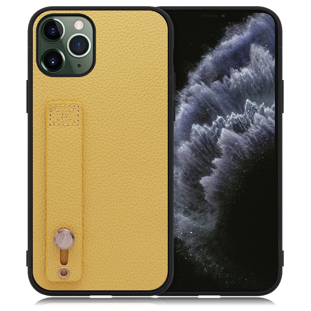LOOF HOLD-SHELL Series iPhone 11 Pro 用 [ジャスミンイエロー] 薄い 軽量 背面 本革 ケース 固定 ベルト カバー シンプル スマホケース スマホカバー