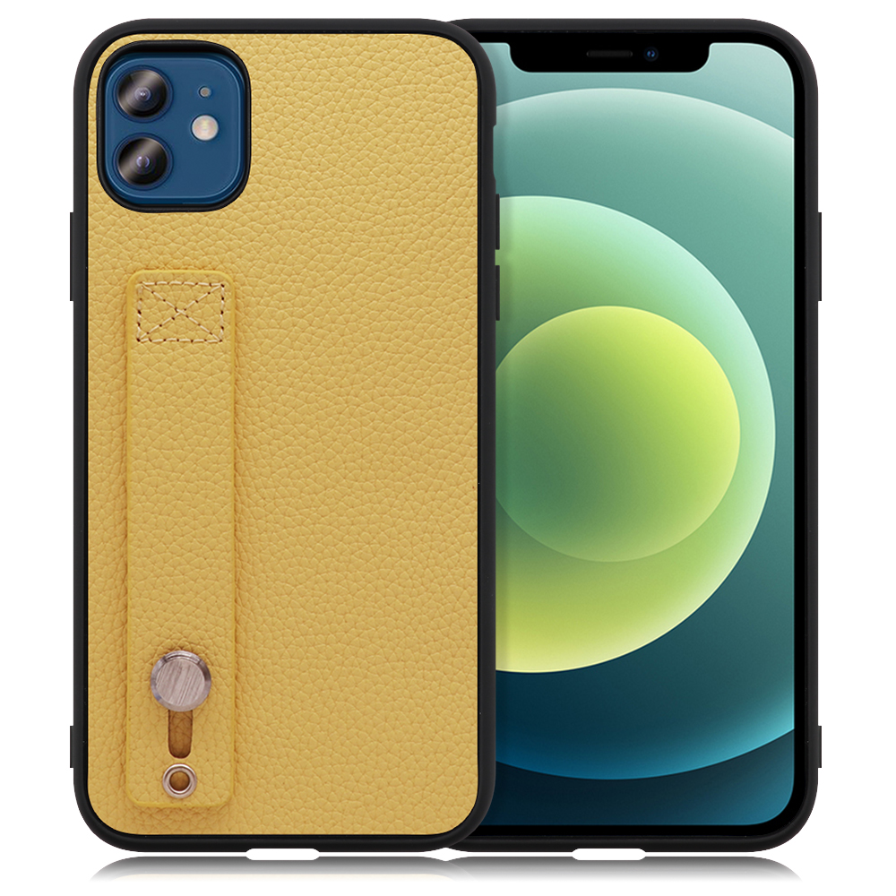 LOOF HOLD-SHELL Series iPhone 12 / 12 Pro 用 [ジャスミンイエロー] 薄い 軽量 背面 本革 ケース 固定 ベルト カバー シンプル スマホケース スマホカバー