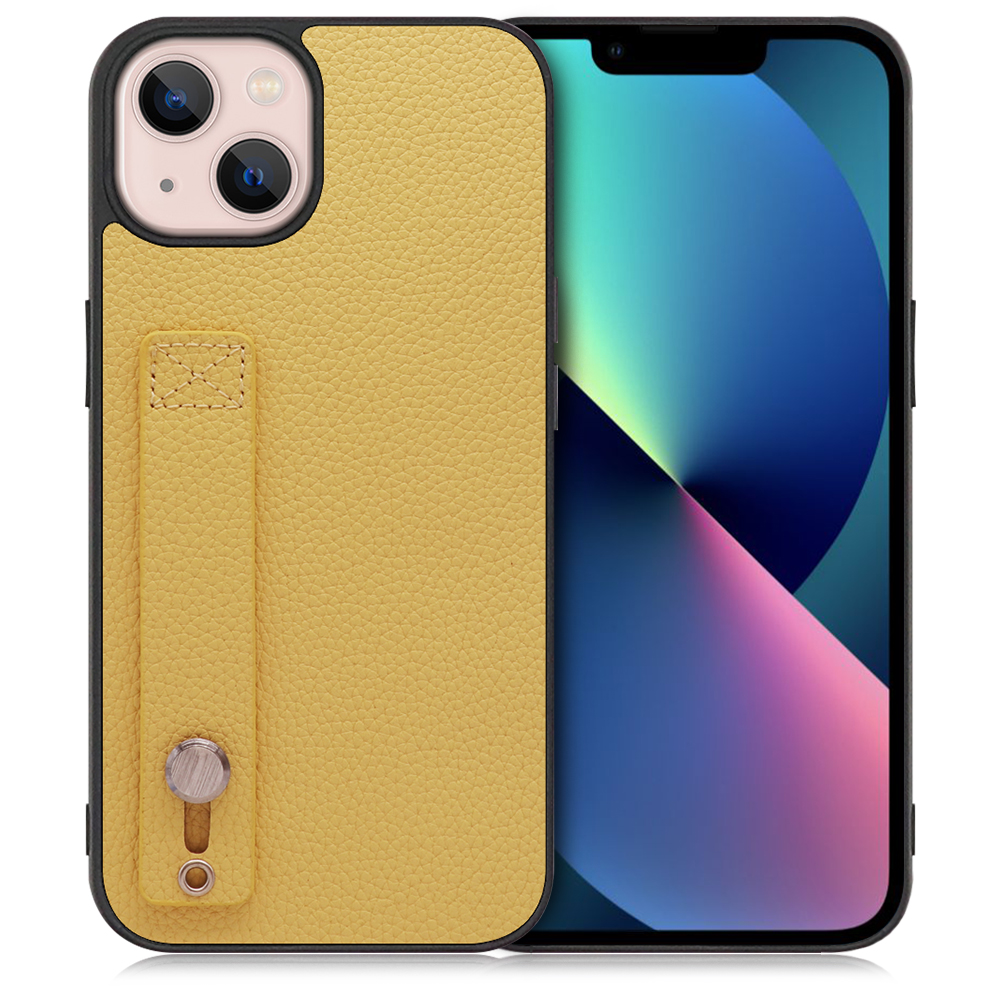 LOOF HOLD-SHELL iPhone 13 用 [ジャスミンイエロー] 薄い 軽量 背面 本革 ケース 固定 ベルト カバー シンプル スマホケース スマホカバー