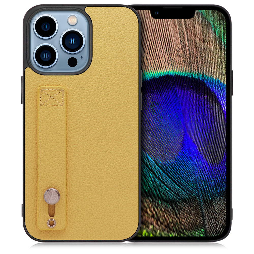 LOOF HOLD-SHELL iPhone 13 Pro 用 [ジャスミンイエロー] 薄い 軽量 背面 本革 ケース 固定 ベルト カバー シンプル スマホケース スマホカバー