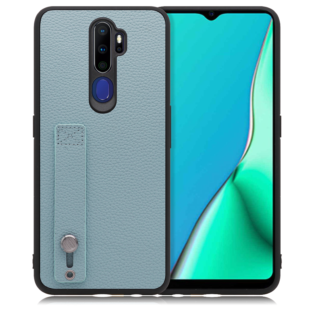 LOOF HOLD-SHELL Series OPPO A5 2020 用 [スカイブルー] 薄い 軽量 背面 本革 ケース 固定 ベルト カバー シンプル スマホケース スマホカバー