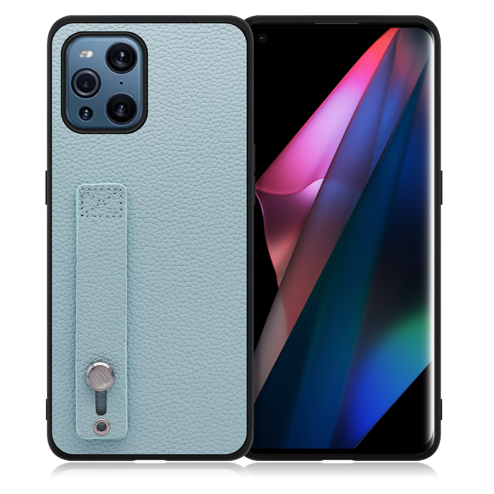 LOOF HOLD-SHELL OPPO Find X3 Pro 用 [スカイブルー] 薄い 軽量 背面 本革 ケース 固定 ベルト カバー シンプル スマホケース スマホカバー