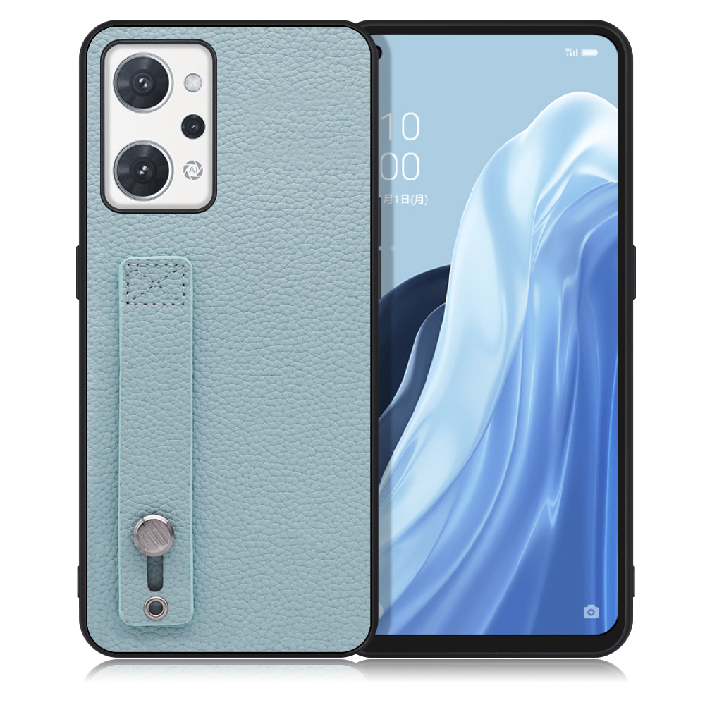 LOOF HOLD-SHELL Series OPPO Reno7 A / Reno9 A OPG04 / CPH2523 用 [スカイブルー] 薄い 軽量 背面 本革 ケース カバー シンプル スマホケース スマホカバー ストラップホール ベルト付