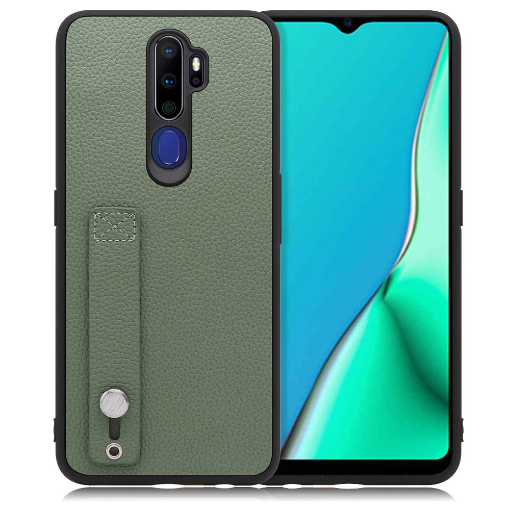 LOOF HOLD-SHELL Series OPPO A5 2020 用 [ダルグリーン] 薄い 軽量 背面 本革 ケース 固定 ベルト カバー シンプル スマホケース スマホカバー